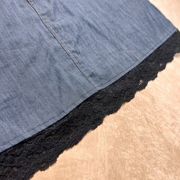 Vintage Y2K Suddenly Fem Lace Trim Dark Wash Denim Mini Skirt Blue McBling Indie - Picture 4 of 5